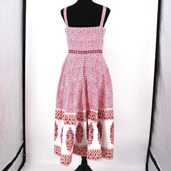 SALONI Abstract Fara Button Up Empire Waist Cotton Midi Dress Small S - Picture 7 of 9